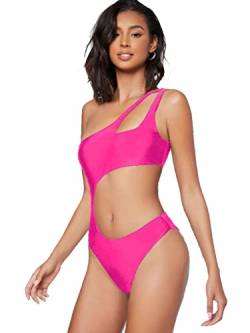 Ducomi Joy Ganzkörper-Badeanzug für Damen – Einteilige Badeanzüge - Einteiliger Bikini mit Cut-Out in der Taille, Gepolsterter Push-up-Oberteil und Brasiliana-Slip (Pink, L) von Ducomi