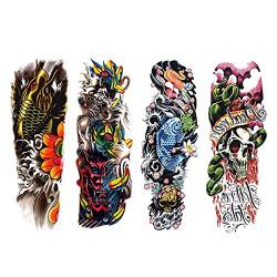 Duendhd 4 Teile/Wasserdicht Temporäre Tattoos Fisch Schädel Farbe Voller Arm Mechanische Applique Voller Arm Tattoos Aufkleber 48X17 Cm (1720#) Anwendbar Männer Und Frauen von Duendhd