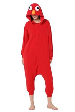 Duledule Relaxo Kostüm Onesie Damen Jumpsuit Elmo Onesies Tier Herren Pyjama Fasching Halloween Weihnachten Schlafanzug Erwachsene Elmo-M von Duledule