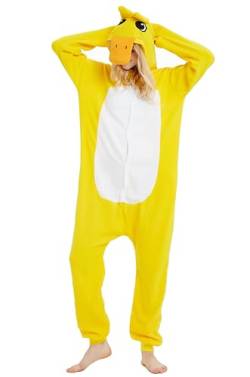 Duledule Relaxo Kostüm Onesie Damen Jumpsuit Gelbe Ente Onesies Tier Herren Pyjama Fasching Halloween Weihnachten Schlafanzug Erwachsene HuangYa-S von Duledule