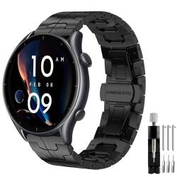 Armband für Amazfit GTR 3, 22mm Ersatz Edelstahl Metallarmband Uhrenarmband Uhrband für Amazfit GTR 47mm, GTR 2, GTR 2e, GTR3 Pro, GTR 4, Amazfit Stratos, Amazfit Pace, Amazfit Bip 5, Amazfit Balance von Dumgeo