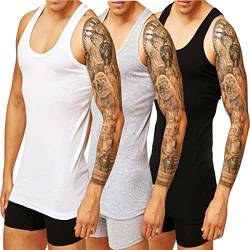 Dunkelstein 2er Pack Herren Unterhemd Weiss Schwarz Feinripp Weiß Grau Classic Tank Top Baumwolle T-Shirt (XXL,Weiss, 2er Pack) von Dunkelstein