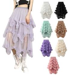 Damen Rock Tüll Unregelmäßig Unterrock Lagenrock Ballett Tutu Tüllrock Mädchen Elegant Weich Knielang Petticoat Vintage Tütü Rüschen Ballettrock Damen Karneval Kostüm Damen 80er Jahre Outfit von Duohropke