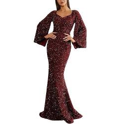 Duohropke Abendkleid Lang Damen - Ballkleid Pailletten Glitzer Kleid Brautjungfer Etuikleid Lange Ärmel Ballkleider Partykleid Hochzeit Glitzerkleid Glitzer Kleid Elegant Abendkleid für Damen von Duohropke