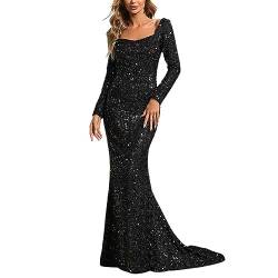 Duohropke Abendkleid Lang Damen - Ballkleid Pailletten Glitzer Kleid Brautjungfer Etuikleid Lange Ärmel Ballkleider Partykleid Hochzeit Glitzerkleid Glitzer Kleid Elegant Abendkleid für Damen von Duohropke