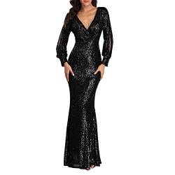 Duohropke Abendkleid Lang Damen - Ballkleid Pailletten Glitzer Kleid Brautjungfer Etuikleid Lange Ärmel Ballkleider Partykleid Hochzeit Glitzerkleid Glitzer Kleid Elegant Abendkleid für Damen von Duohropke