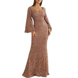 Duohropke Abendkleid Lang Damen Ballkleid Pailletten Glitzer Kleid Brautjungfer Etuikleid Lange Ärmel Ballkleider Partykleid Hochzeit Glitzerkleid Glitzer Kleid von Duohropke