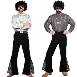 Duohropke Ausgestellte Hose 70er Jahre Herren Schlaghose 70er Jahre Karneval Disco Outfits Herrenhose Karneval Mottoparty 70er Hippie Kostüme von Duohropke