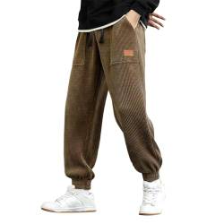 Duohropke Cordhose Herren Breitcord mit Gummizug Jogginghose Herren mit Bündchen Hosen Männer Baggy Freizeithose Herren mit Kordelzug Lang Weit Breit Cordhose von Duohropke