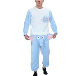 Duohropke Damen Herren Pyjama Lang Schlafanzug Set Winter Fleece Zweiteiliger und Schlafhose Set Elefant Pyjama Weich Flanell Nachtwäsche Loungewear von Duohropke