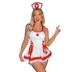 Duohropke Damen Krankenschwester Kostüm Ärztin Uniform Doktor Arztkittel Halloween Kostüm Cosplay Karneval Fasching Verkleidung von Duohropke