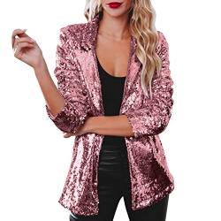 Duohropke Damen Pailletten Blazer mit Glitzer Langarm Bomberjacke Slim Fit Pailletten Jacke Elegant Kurz Sakko Einfarbig Blazermantel Party Outwear Glänzend Jacke von Duohropke