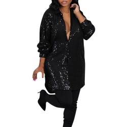 Duohropke Damen Pailletten Sparkle Tops Glitzer Langarm Party Shirt Lose Lässige Bluse Tunika Kragen Dressy Tops T Shirt von Duohropke