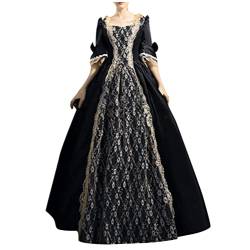 Duohropke Damen Rokoko Ballkleid Gothic Viktorianisches Kleid Kostüm Mittelalter Langes Kleid Mehrlagig Spitze Vintage Prinzessin Cosplay Kleid Bodenlang von Duohropke