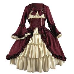 Duohropke Damen Rokoko Ballkleid Gothic Viktorianisches Kleid Kostüm Mittelalter Langes Kleid Mehrlagig Spitze Vintage Prinzessin Cosplay Kleid Bodenlang von Duohropke