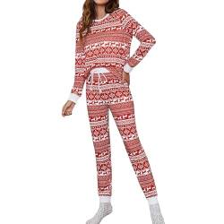 Duohropke Damen Schlafanzug Lang Pyjama Set Zweiteiliger Baumwolle Nachtwäsche Langarm Hausanzug und Hose mit Bündchen Sleepwear für Frauen von Duohropke