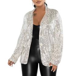 Duohropke Damen Weihnachten Langarm Glitzer Pailletten Party Club Offen Blazer Jacke von Duohropke