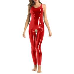 Duohropke Damen Wetlook Body Ouvert Hose Frauen Latex Catsuit Lack Leder Overall Jumpsuit Lange Ärmel Hot Pants Sexy Dessous Bodysuit Clubwear von Duohropke