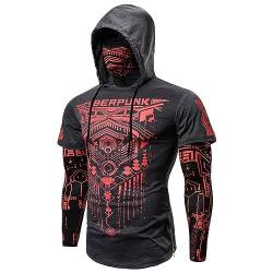 Duohropke Herren Cyberpunk Ninja Hoodie Kapuzenpullover mit Maske Kapuze Langarm Sport Slim Fit Pullover Sweatshirt Halloween Kostüme Totenkopf Biker Kapuzenshirt von Duohropke