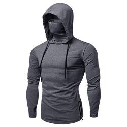 Duohropke Herren Cyberpunk Ninja Hoodie Kapuzenpullover mit Maske Kapuze Langarm Sport Slim Fit Pullover Sweatshirt Halloween Kostüme Totenkopf Biker Kapuzenshirt von Duohropke