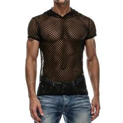 Duohropke Herren Durchsichtige Hemden für Fischnetz Mesh eng anliegende Kurzarm-T-Shirts für Muskeloberteile Clubwear von Duohropke