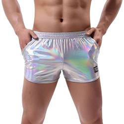 Duohropke Herren Glanz Metallic Shorts Hotpants Lederoptik Boxershorts Trunks Glitzer Strand Badeshorts Sport Gym Jogger Kurze Hose von Duohropke