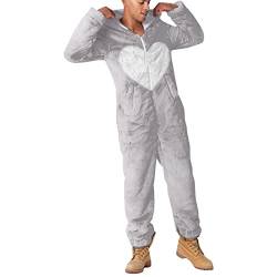 Duohropke Herren Jumpsuit Teddy Fleece Schlafanzug Einteiler Winter Warm Onesie Kuschelig Overall Flauschig Hausanzug Lang Schlafoverall Weich Pyjama Schlafanzug mit Kapuze & Reißverschluss von Duohropke