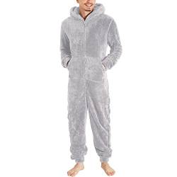 Duohropke Herren Jumpsuit Teddy Fleece Schlafanzug mit Taschen,Damen Reißverschluss Schlafanzug Winter Overall Einfarbig Loungewear Paar Flauschig Schlafoverall Flauschig und Kuschelig Pyjama von Duohropke