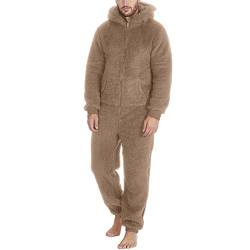 Duohropke Herren Jumpsuit Teddy Fleece Schlafanzug mit Taschen,Damen Reißverschluss Schlafanzug Winter Overall Einfarbig Loungewear Paar Flauschig Schlafoverall Flauschig und Kuschelig Pyjama von Duohropke