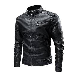 Duohropke Herren Lederjacke Bikerjacke Echtleder mit Stehkragen Herren Lederjacke Biker Jacke Echt Leder Herren Lederjacke aus Leder-Imitat | Motorradjacke Bikerjacke Männer Jacke GefüTterte Jacke von Duohropke