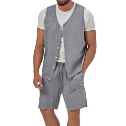 Duohropke Herren-Leinenwesten-Set Shorts 2024 Mode Strand Hochzeit Anzüge 2 Stück Outfits formelle Weste Set für Herren von Duohropke