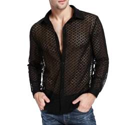 Duohropke Herren Mesh Shirt Männer Transparent Shirts Langarm Hemd Durchsichtig Clubwear Langarmshirt Transparent Netzhemd Mesh Top Netz Shirt Hemd Unterwäsche Unterhemd Untershirt Netzhemd von Duohropke