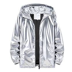 Duohropke Herren Metallic Nightclub Jacke Slim Fit Reißverschluss Varsity Baseball Bomber Glänzend Party Dance Disco Jacken von Duohropke