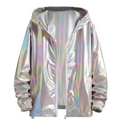 Duohropke Herren Metallic Nightclub Jacke Slim Fit Reißverschluss Varsity Baseball Bomber Glänzend Party Dance Disco Jacken von Duohropke