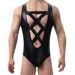 Duohropke Herren PVC Body Sexy Männer Lack Leder Overall Latex Wetlook Catsuit Jumpsuit Einteilige Lackleder Bodysuit Lack-Optik Unterhemd Clubwear Stringbody Nachtclub mit Reißverschluss von Duohropke