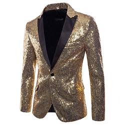 Duohropke Herren Pailletten Sakko Gold Glitzer Blazer Slim Fit Hochzeit Mantel Langarm Mantel Anzug Herrenjacke Performance-Kostüm für Hochzeit Party von Duohropke