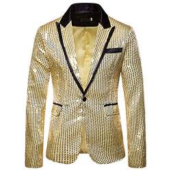 Duohropke Herren Pailletten Sakko Gold Glitzer Blazer Slim Fit Hochzeit Mantel Langarm Mantel Anzug Herrenjacke Performance-Kostüm für Hochzeit und Party von Duohropke