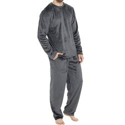 Duohropke Herren Schlafanzug Flanell Hausanzug Winter Pyjama Set Lang Zweiteiliger Schlafanzug mit Kapuze von Duohropke
