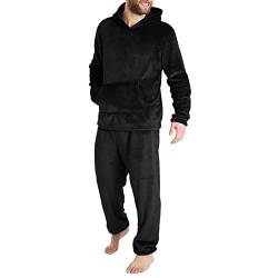 Duohropke Herren Schlafanzug Flanell Hausanzug Winter Pyjama Set Lang Zweiteiliger Schlafanzug mit Kapuze von Duohropke