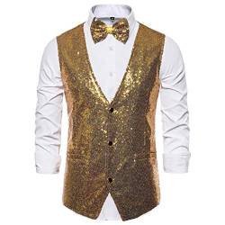 Duohropke Herren Weste Glitzer Pailletten Weste Herren Damen Kostüm Zubehör Disco Karneval und Mottoparty Kostüm Pailetten Weste Gold Silber Schwarz Weinrot Karneval Pailletten von Duohropke