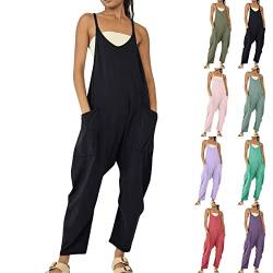 Duohropke Jumpsuit Damen Arbeitshose Sommer Lose Overall Jumpsuit Ärmelloser Latzhosen Casual V-Ausschnitt Lose Latzhose Lang Playsuit Romper mit Taschen von Duohropke