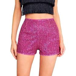 Duohropke Kurze Hose Damen Pailletten Glitzer Shorts Sexy Hotpants Glänzende Pailletten-Shorts Elastisch Hot Shorts Sparkly Party Hotpants Sexy Nachtclub Clubwear von Duohropke