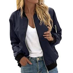 Duohropke Leichte Sommerjacke Damen Bomberjacke Frühlingsjacke Sommer Reißverschluss Kurz Pilotenjacke Blouson Jacke Dünne Langarm Übergangsjacke College Jacke Mädchen Fliegerjacke von Duohropke