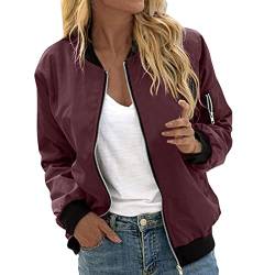 Duohropke Leichte Sommerjacke Damen Bomberjacke Frühlingsjacke Sommer Reißverschluss Kurz Pilotenjacke Blouson Jacke Dünne Langarm Übergangsjacke College Jacke Mädchen Fliegerjacke von Duohropke