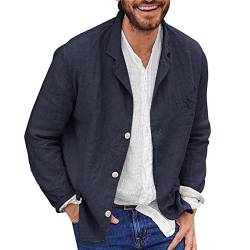 Duohropke Leinen Blazer Herren, Sakko Herren Regular Fit, Blazer Herren Sportlich, Leinen Sakko Mit DREI Knöpfen, Einfarbig, Leichte Anzugjacke Freizeitjacke für Business Hochzeit von Duohropke