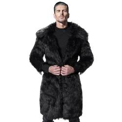 Duohropke Pelzmantel Herren Lang Fellmantel Kunstfell Plüsch Winterjacke Warm Mantel Pelzjacke Langarm Revers Faux Pelz Jacke Lose Cardigan Felljacke Wintermantel von Duohropke