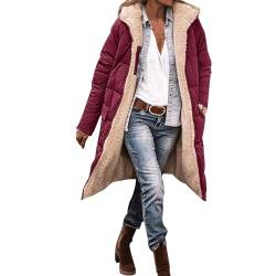 Duohropke Sherpa Jacken für Damen,Wendemantel für Damen,Damen 2023 Herbst Mode Mäntel,Damen Zip Up Warm Fleece Mäntel mit Reißverschluss Casual Loose Fleece Lange Kapuzenjacken Oberbekleidung von Duohropke