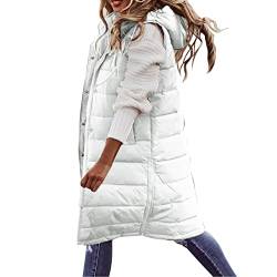 Duohropke Steppweste Damen Lang mit Kapuze Elegant Übergangsjacke Damenwesten Longweste Steppjacke Puffer Leicht Große Größen Winterjacke Herbst Winter Ärmellos Lange Weste Daunenweste von Duohropke