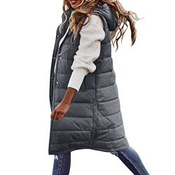 Duohropke Steppweste Damen Lang mit Kapuze Elegant Übergangsjacke Damenwesten Longweste Steppjacke Puffer Leicht Große Größen Winterjacke Herbst Winter Ärmellos Lange Weste Daunenweste von Duohropke