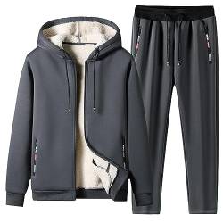 Duohropke Warmer Jogginganzug Herren Winter Plüsch Trainingsanzug Herren Fleece Hausanzug Herren Winter Gefüttert und Warm Jogginganzug Herren Innen Mit Fell Kapuzenjacke Jogginghose Bekleidungsset von Duohropke